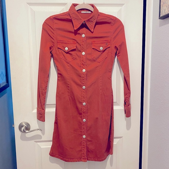 Alexa Chung for AG Adriano Goldschmied Snap Front Red Denim Shirt Dress XS - Picture 3 of 7